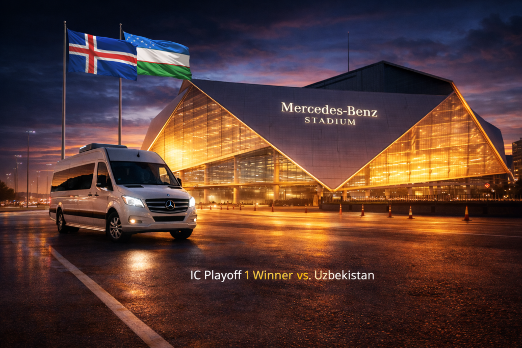 Stretch limousine offering limo service for Mercedes Benz Stadium