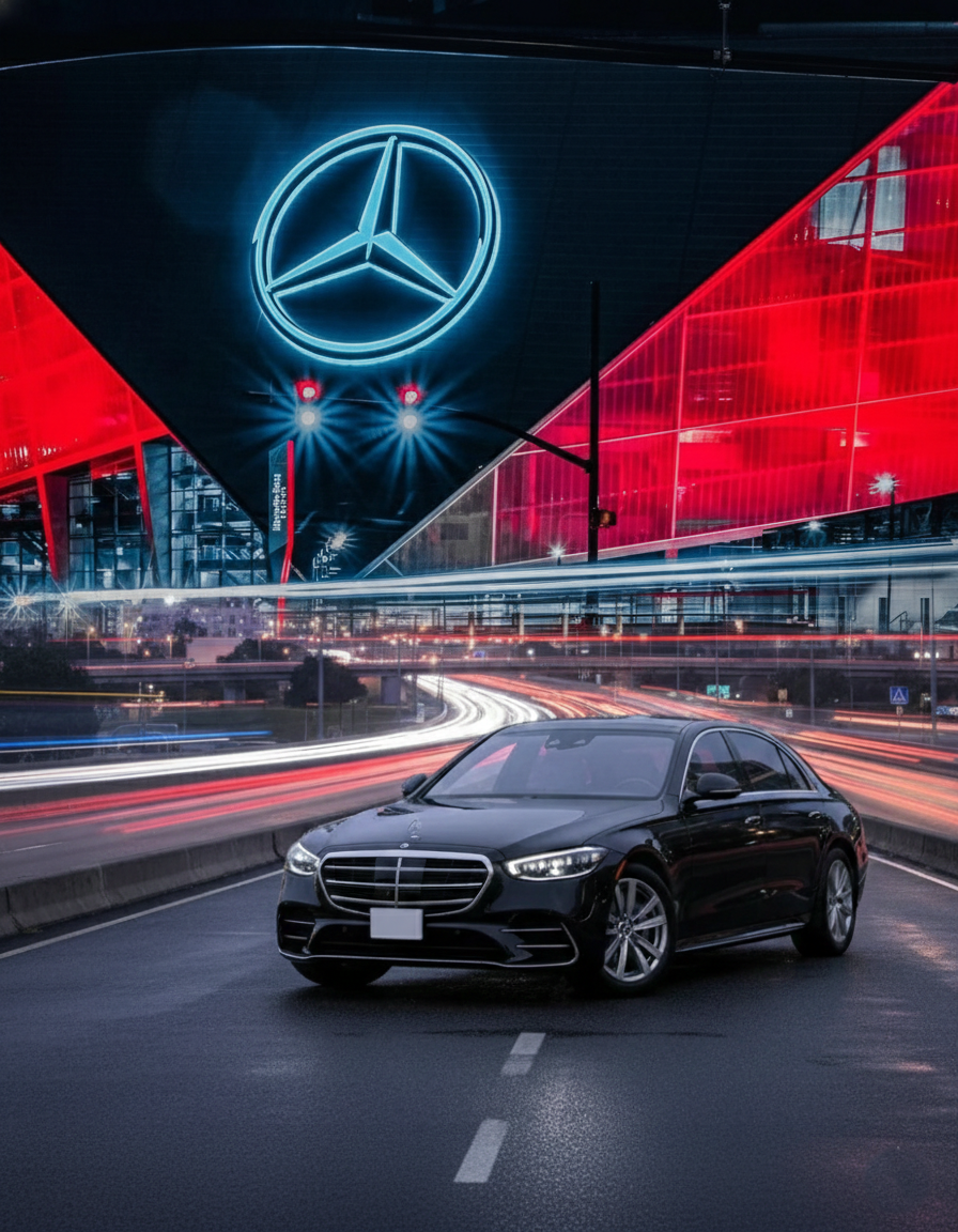 Limousine car providing limo service from airport to Mercedes Benz Stadium